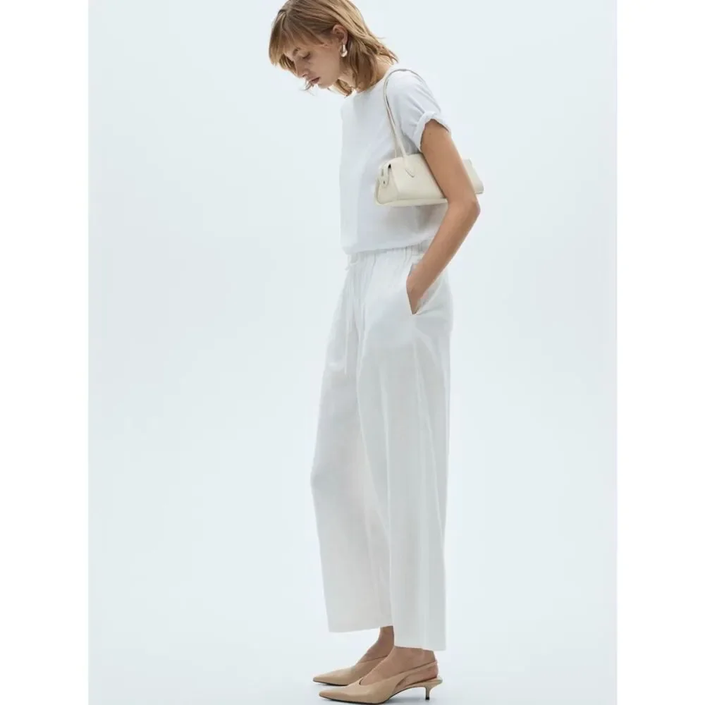 Mango Co-Ord Linen Set Flowy Pants and Blouse New